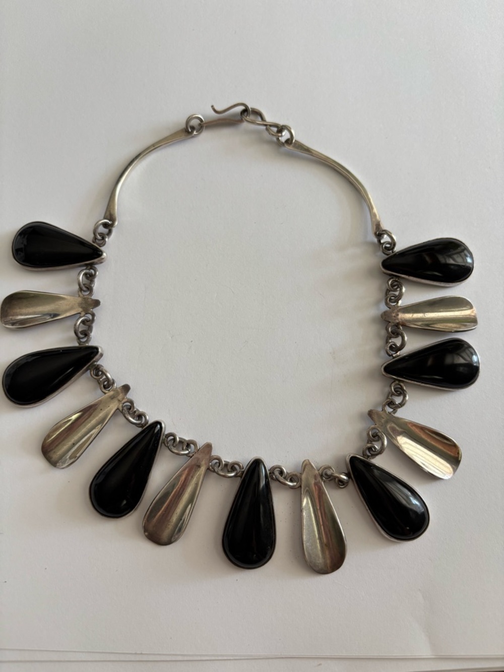 Fantastic Mexican Sterling silver and onyx Teardrop Statement Necklace